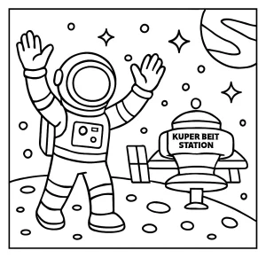Astronaut celebrating at Kuiper Belt Station coloring page for kids to print and color