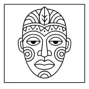 African Mask coloring page featuring intricate patterns for kids to print and color