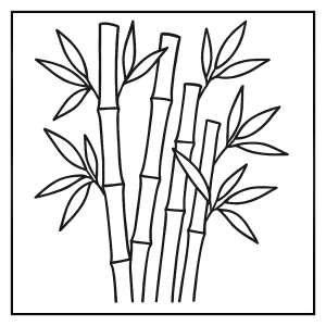 Bamboo forest coloring page with tall bamboo stalks and leafy branches, printable and free to color