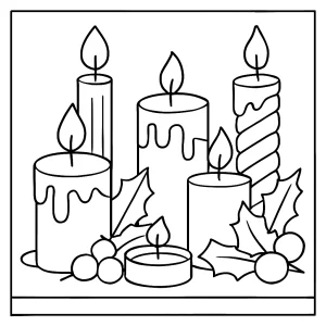 Candle magic coloring page featuring a group of candles, free printable for kids and adults