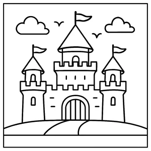 Castle coloring page for kids, free printable art activity