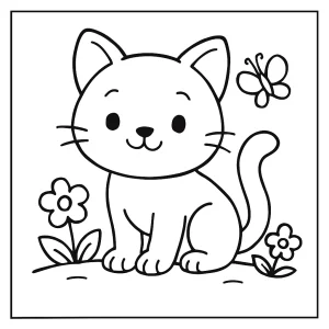 Adorable cat coloring page for kids, free printable to color