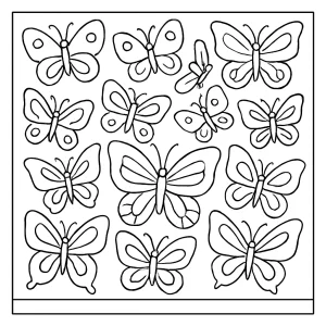 Number 13 butterflies coloring page with thirteen butterflies to color, free printable for kids