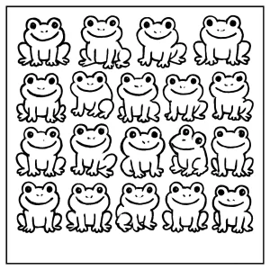 Number 20 Frogs coloring page for kids to print and color, featuring twenty cute frogs for counting and coloring fun.