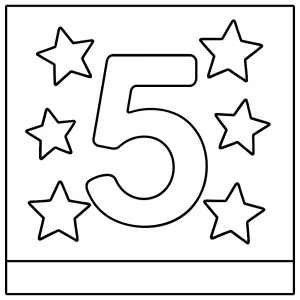 Number 5 with stars coloring page for free, printable activity for kids to color and learn numbers.