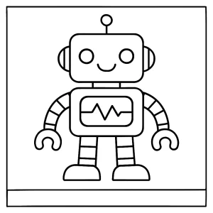 Friendly robot coloring page for kids, printable and free to download