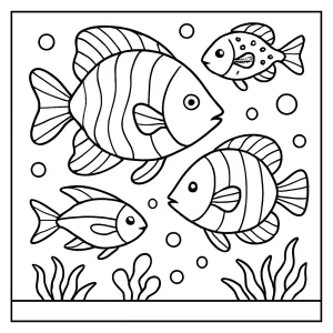 Tropical fish coloring page for kids featuring printable underwater marine life scene