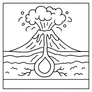 Educational volcano eruption cross-section coloring page for kids to print and color