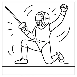 Fencing athlete victory celebration coloring page for free printable fun