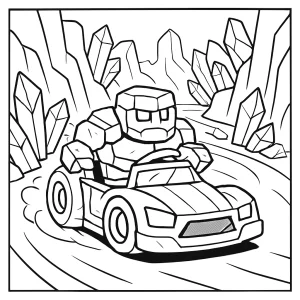 Golem racer drifting in crystal canyon coloring page, free printable for kids