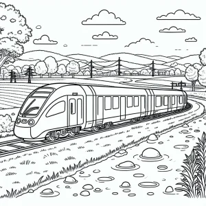 Hydrogen-powered train gliding through countryside