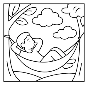 Cloud Watching on a Hammock coloring page – free printable for kids mindfulness practice