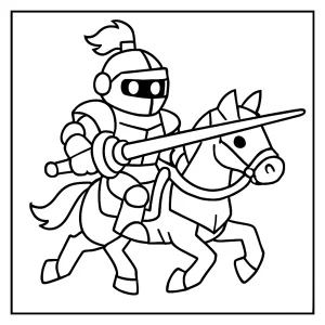Robot knight jousting with laser lance coloring page for kids to print and color