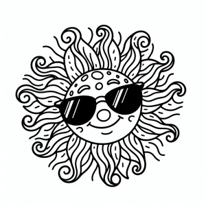 Smiling sun wearing sunglasses for coloring