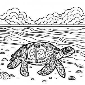 Turtle walking on the beach coloring page